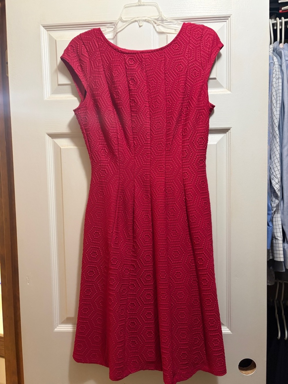 Elle Fuchsia Textured Fit-and-Flare Midi Dress